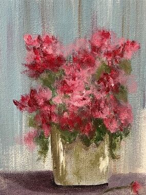 Original hand painted red pink roses, wall decor, artwork